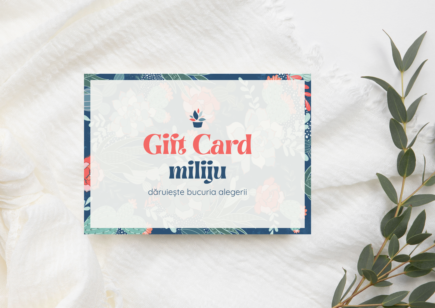 Miliju Gift Card pentru bijuterii handmade, card cadou ideal pentru a oferi libertatea de a alege cercei și accesorii lucrate manual, un cadou elegant și inspirat pentru aniversări, sărbători sau ocazii speciale.